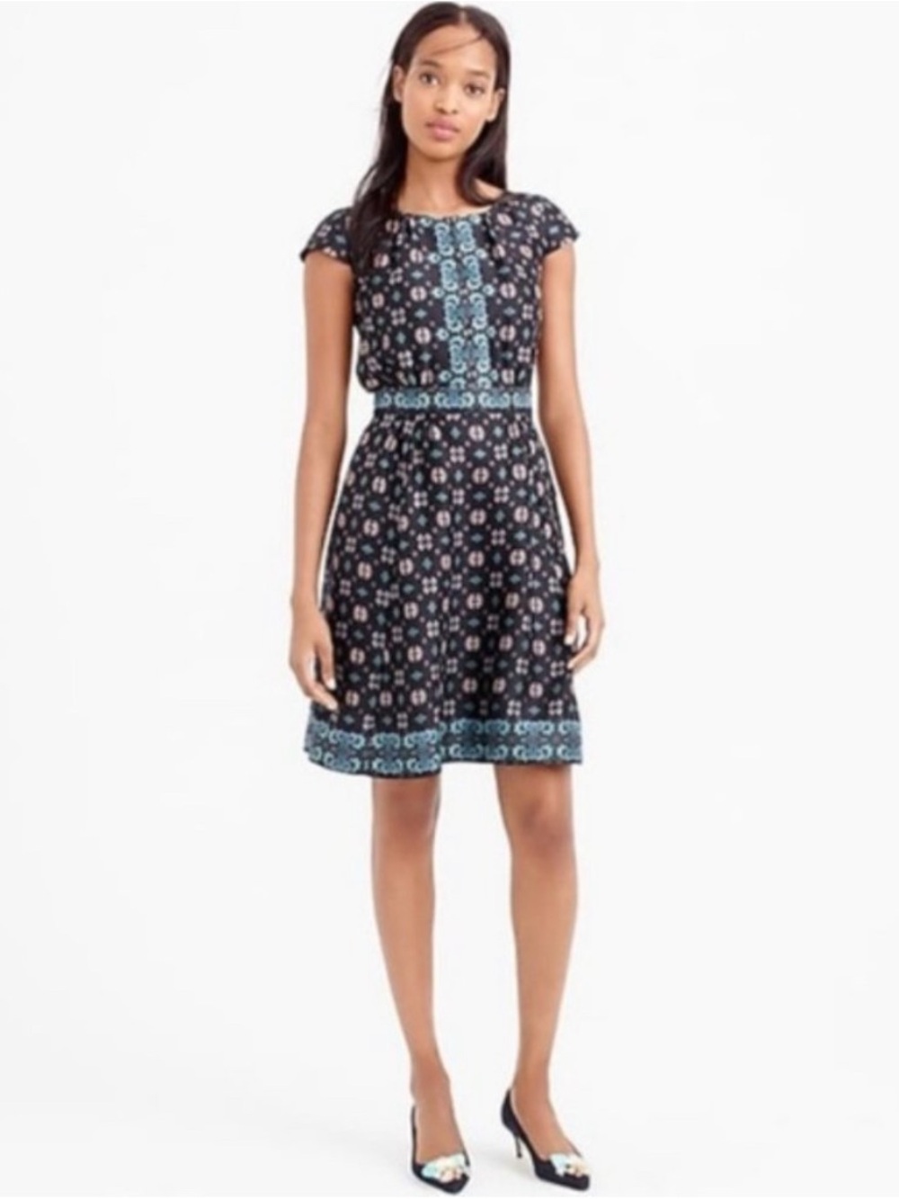J.Crew Silk Cap Sleeve Mirrored Floral Dress